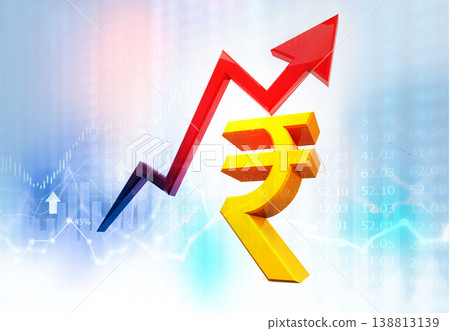 Moving growth arrow with Rupee sign Moving growth arrow with Rupee sign 138813139