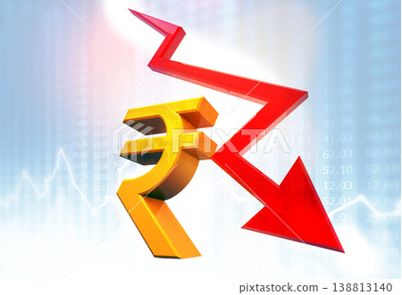 Decrease growth arrow with Rupee sign Decrease growth arrow with Rupee sign 138813140