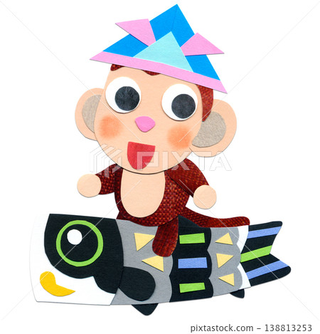 Children's Day: Baby monkey riding a black carp streamer (collage character illustration B) Children's Day: Baby monkey riding a black carp streamer (collage character illustration B) 138813253
