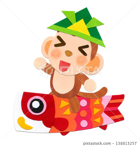 Children's Day: Baby monkey riding a red carp streamer (collage character illustration C) Children's Day: Baby monkey riding a red carp streamer (collage character illustration C) 138813257