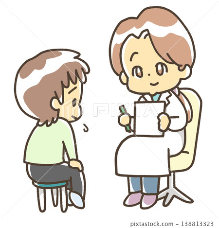 A child who is talking to their teacher about their problems. 138813323