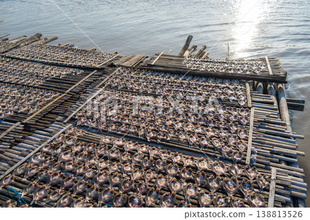 Drying fish on traditional floating house, Lake Tempe, Indonesia Drying fish on traditional floating house, Lake Tempe, Indonesia 138813526