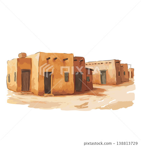 Agadez. Agadez hand drawn watercolor illustration on white background 138813729