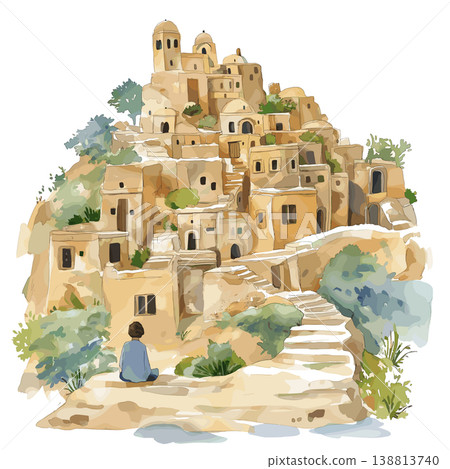 Aksum. Aksum hand drawn watercolor illustration on white background 138813740