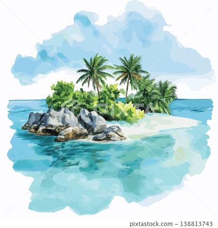Aldabra Atoll. Aldabra Atoll hand drawn watercolor illustration on white background Aldabra Atoll. Aldabra Atoll hand drawn watercolor illustration on white background 138813743
