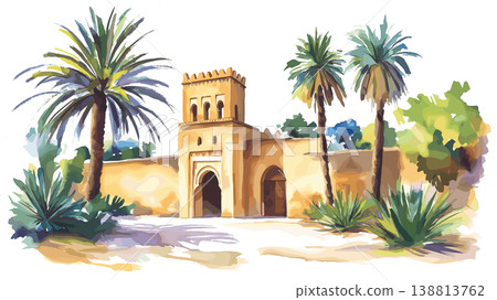 Bardo Museum. Bardo Museum hand drawn watercolor illustration on white background 138813762
