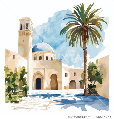 Bardo Museum. Bardo Museum hand drawn watercolor illustration on white background 138813763