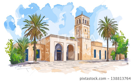 Bardo Museum. Bardo Museum hand drawn watercolor illustration on white background 138813764