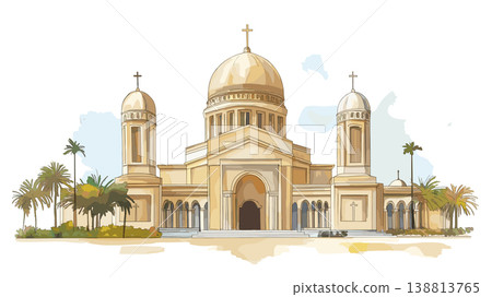 Basilica of Our Lady of Peace in Yamoussoukro. Basilica of Our Lady of Peace in Yamoussoukro hand drawn watercolor illustration on white background Basilica of Our Lady of Peace in Yamoussoukro. Basilica of Our Lady of Peace in Yamoussoukro hand drawn watercolor illustration on white background 138813765