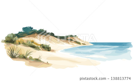Bazaruto Dunes. Bazaruto Dunes hand drawn watercolor illustration on white background Bazaruto Dunes. Bazaruto Dunes hand drawn watercolor illustration on white background 138813774