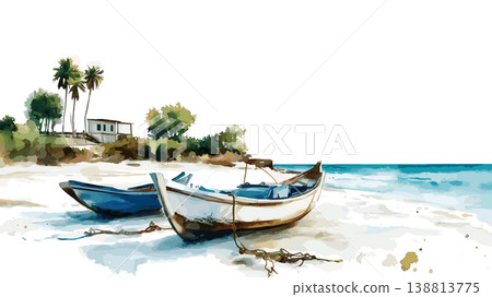 Berbera Beaches. Berbera Beaches hand drawn watercolor illustration on white background Berbera Beaches. Berbera Beaches hand drawn watercolor illustration on white background 138813775