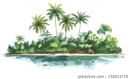 Bioko Island. Bioko Island hand drawn watercolor illustration on white background 138813779