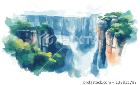 Blyde River Canyon. Blyde River Canyon hand drawn watercolor illustration on white background 138813782