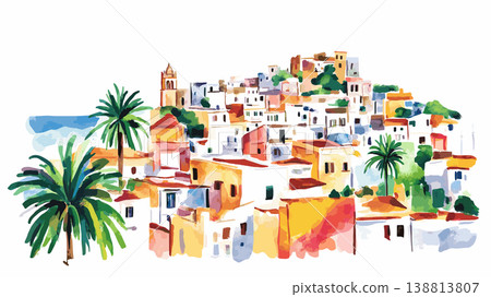 Casbah of Algiers. Casbah of Algiers hand drawn watercolor illustration on white background Casbah of Algiers. Casbah of Algiers hand drawn watercolor illustration on white background 138813807