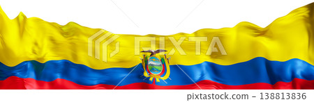 Ecuador flag is displayed on a clear background with a footer and border. The design shows the flag's colors in a 3D render. This highlights national pride and identity Ecuador flag is displayed on a clear background with a footer and border. The design shows the flag's colors in a 3D render. This highlights national pride and identity 138813836