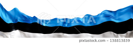 The footer shows the Estonia flag in a 3D render against a clear background. The flag features blue, black, and white colors representing the nation. This design can be used for various projects 138813839