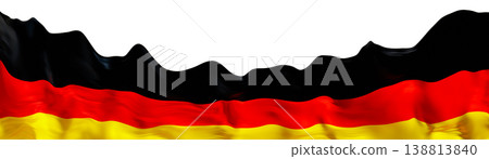 Germany flag is shown in a 3D render with clear background. The design includes horizontal stripes of black, red, and yellow in a flowing style. This can be used in various digital projects 138813840