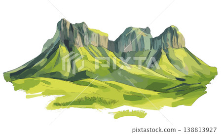Drakensberg Mountains. Drakensberg Mountains hand drawn watercolor illustration on white background Drakensberg Mountains. Drakensberg Mountains hand drawn watercolor illustration on white background 138813927