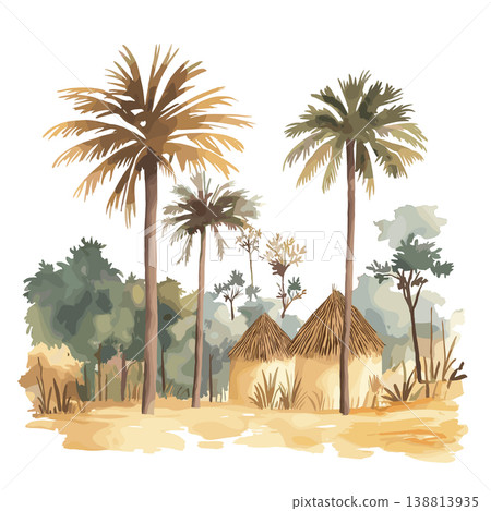 Dzanga-Sangha Reserve. Dzanga-Sangha Reserve hand drawn watercolor illustration on white background Dzanga-Sangha Reserve. Dzanga-Sangha Reserve hand drawn watercolor illustration on white background 138813935