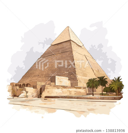 Egyptian Museum. Egyptian Museum hand drawn watercolor illustration on white background Egyptian Museum. Egyptian Museum hand drawn watercolor illustration on white background 138813936