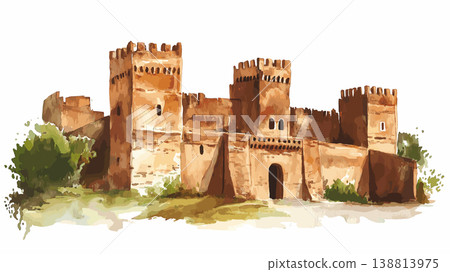 Gondar Castles. Gondar Castles hand drawn watercolor illustration on white background Gondar Castles. Gondar Castles hand drawn watercolor illustration on white background 138813975