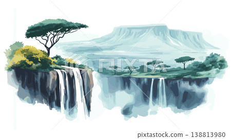 Great Rift Valley. Great Rift Valley hand drawn watercolor illustration on white background 138813980