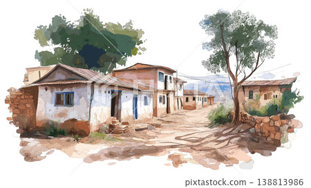 Harar Jugol. Harar Jugol hand drawn watercolor illustration on white background Harar Jugol. Harar Jugol hand drawn watercolor illustration on white background 138813986