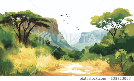 Hells Gate National Park. Hells Gate National Park hand drawn watercolor illustration on white background 138813993