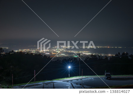 A very beautiful night view of Yonago City as seen from Mt. Daisen in Tottori Prefecture, Japan. 138814027