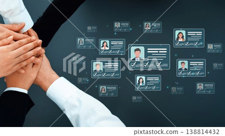 A group of hands symbolizes unity and collaboration in a professional setting, showcasing digital profiles with checkmarks representing successful evaluations and teamwork. Sigmoid A group of hands symbolizes unity and collaboration in a professional setting, showcasing digital profiles with checkmarks representing successful evaluations and teamwork. Sigmoid 138814432