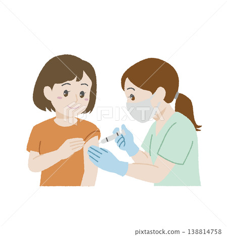 A nurse giving an injection to a female patient in a hand-drawn style. A nurse giving an injection to a female patient in a hand-drawn style. 138814758