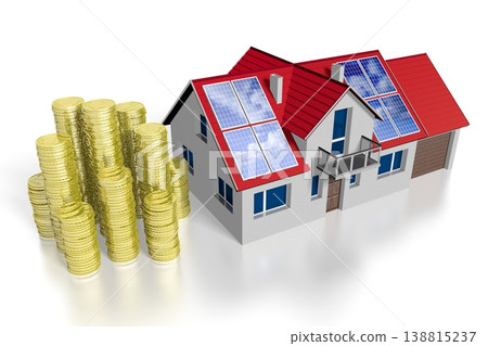 3D solar/ photovoltaic panels concept, house 138815237