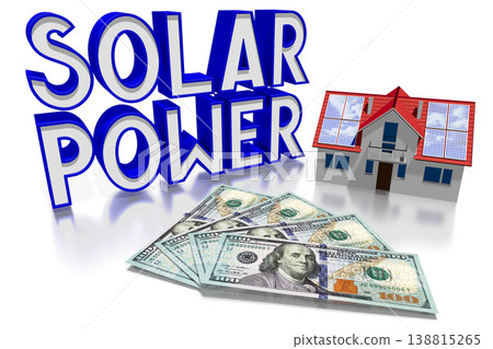3D solar power concept - house with photovoltaic panels 3D solar power concept - house with photovoltaic panels 138815265