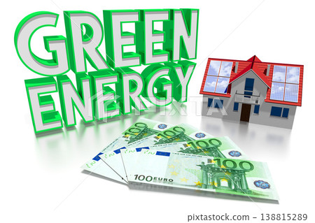 3D green energy concept, house, Euro 3D green energy concept, house, Euro 138815289