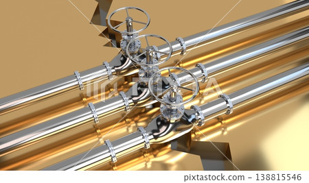 Gas pipelines and valves - 3D illustration 138815546