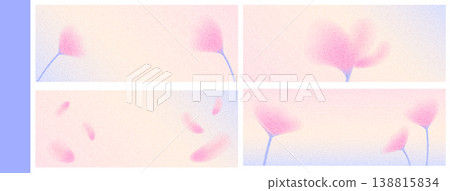 Grain gentle blur flower on soft pastel gradient backgrounds set. Grainy floral tulip in pink with peony petal for banner. Dreamy botanical vector templates for presentation with y2k aesthetic Grain gentle blur flower on soft pastel gradient backgrounds set. Grainy floral tulip in pink with peony petal for banner. Dreamy botanical vector templates for presentation with y2k aesthetic 138815834