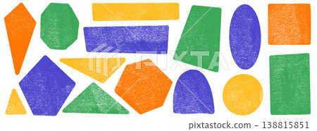 Childish school shapes in bright colors with crayon or ink and geometric frame. Geometry shape set with diamond, triangle, rectangle and arch. Hand drawn kindergarten vector elements for quote sticker Childish school shapes in bright colors with crayon or ink and geometric frame. Geometry shape set with diamond, triangle, rectangle and arch. Hand drawn kindergarten vector elements for quote sticker 138815851