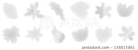 Grain flower icons with black blur and leaves gradation for social media. Dense grain airbrush noise and flower figure in bold dotwork texture. Organic botanical vector set isolated Grain flower icons with black blur and leaves gradation for social media. Dense grain airbrush noise and flower figure in bold dotwork texture. Organic botanical vector set isolated 138815861