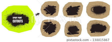 Paper cutout craft shapes with spray paint and rebel punk texture. Urban graffiti paper stickers for journaling diary and zine. Modern vector cutout frames with scrapbook collage splash set Paper cutout craft shapes with spray paint and rebel punk texture. Urban graffiti paper stickers for journaling diary and zine. Modern vector cutout frames with scrapbook collage splash set 138815867