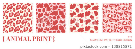 Animal print seamless pattern for coquette girly design. Cheetah and leopard monochrome seamless spots on animalistic background in pink. Vector repeat covers with organic skin and rosette fur motif Animal print seamless pattern for coquette girly design. Cheetah and leopard monochrome seamless spots on animalistic background in pink. Vector repeat covers with organic skin and rosette fur motif 138815871