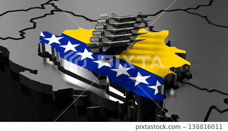 Bosnia and Herzegovina - missiles on country map and flag - 3D illustration Bosnia and Herzegovina - missiles on country map and flag - 3D illustration 138816011