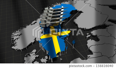 Sweden - missiles on country map and flag - 3D illustration Sweden - missiles on country map and flag - 3D illustration 138816040