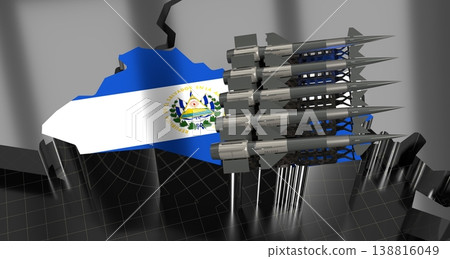 El Salvador - missiles on country map and flag - 3D illustration El Salvador - missiles on country map and flag - 3D illustration 138816049