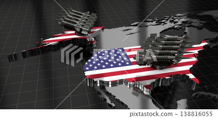 USA, United States of America - missiles on country map and flag - 3D illustration 138816055