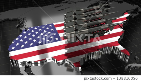 USA, United States of America - missiles on country map and flag - 3D illustration 138816056