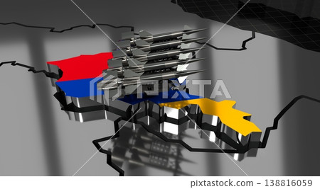 Armenia - missiles on country map and flag - 3D illustration 138816059