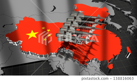 China - missiles on country map and flag - 3D illustration China - missiles on country map and flag - 3D illustration 138816063