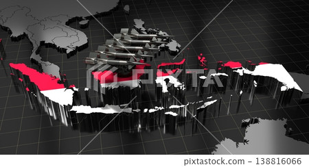 Indonesia - missiles on country map and flag - 3D illustration Indonesia - missiles on country map and flag - 3D illustration 138816066