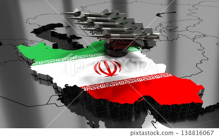 Iran - missiles on country map and flag - 3D illustration 138816067