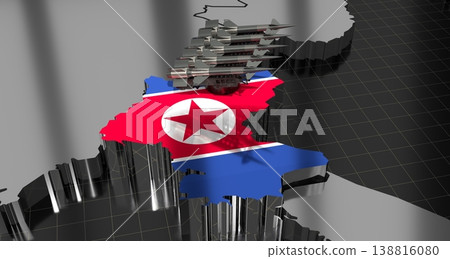 North Korea - missiles on country map and flag - 3D illustration North Korea - missiles on country map and flag - 3D illustration 138816080